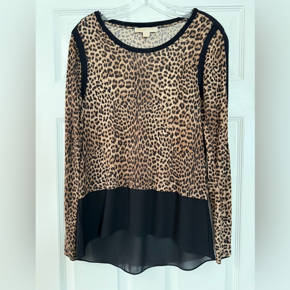Michael Kors Leopard Print Blouse with Black Accents